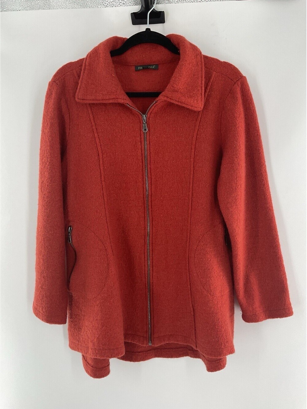 For Cynthia Women’s Large Orange 100% Wool Full Zip Jacket 133